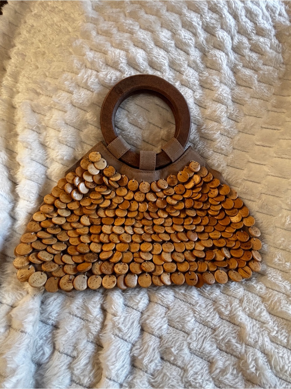 Alma Tonutti Italy Wood Disc Ring Handle Satchel